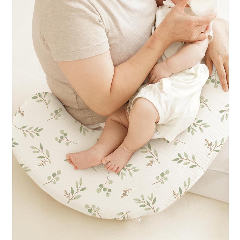 Coreeky Muslin Nursing Pillow Covers, 2 Pack, Soft & Adorable Slipcovers with Zipper Closure, 100% Cotton Covers for Breastfeeding Pillows (Twig, Grayish Green) - Image 2